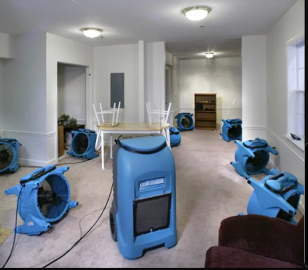 Air movers and dehumidifier setup for Water Extraction & Removal in Independence